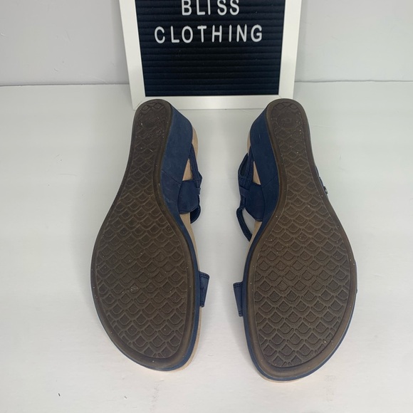 Ugg Kenley Navy Leather Strappy Slingback Wedges Size 9 - Picture 9 of 12